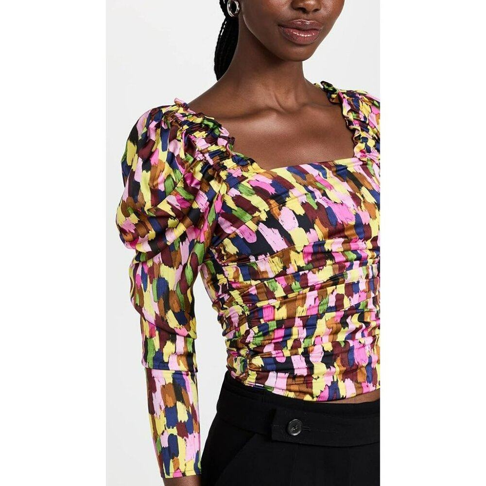 Brogger $525 Top Abstract Blouse Ruched Sleeve Art to Wear Boho Designer - Picture 3 of 16